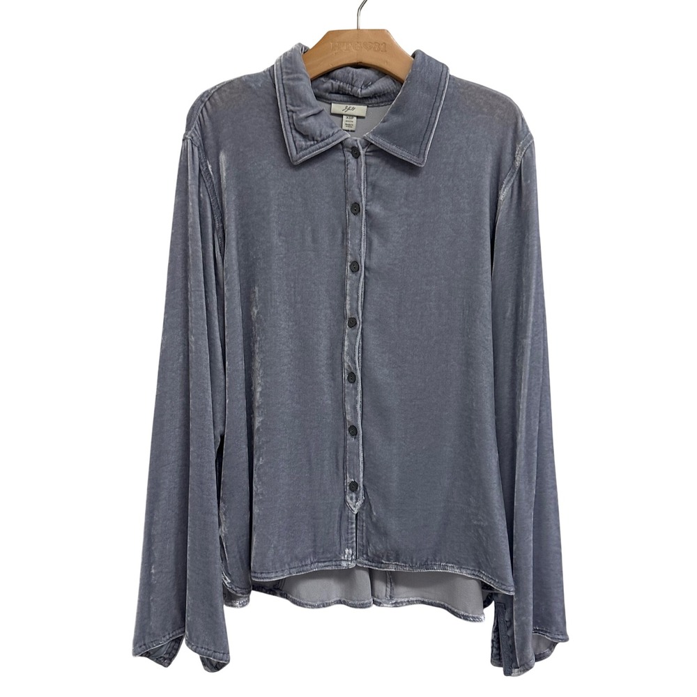 JJill Velvet silk Button up Shirt Quartz Blue purple cottagecore Lace boho style